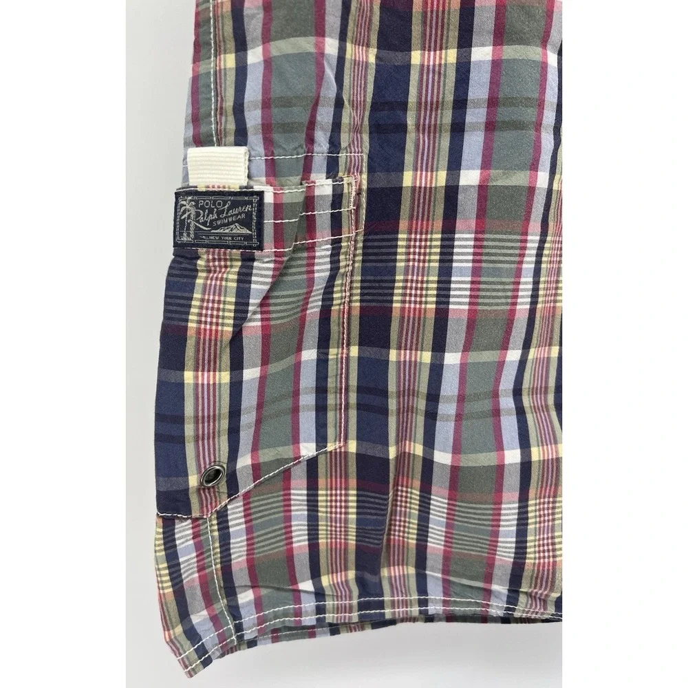 Vtg Polo Ralph Lauren Cargo Board Shorts Plaid Tagged 34 Actual 36 9